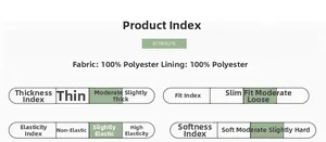 Detailed fabric specification showing 100% polyester material and comfort parameters
