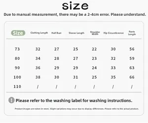 Detailed size chart for children's overalls and tops set including measurements from 73 to 100
