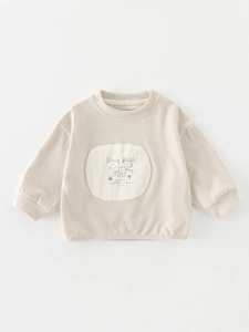 Toddler Boys Girls Long Sleeve Sweatshirt Cotton Blend Cartoon Elephant Printed Pullover Korean Style Casual Infant Top
