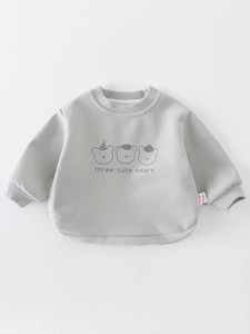 Cute three bears printed baby boys grey long sleeve sweatshirt with ribbed cuffs