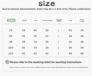 Detailed size chart for girls striped sweatshirt set featuring lengths for 73 to 110 cm height