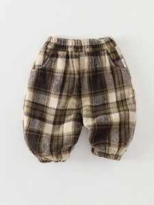 Pantalon bouffant à carreaux pour enfants avec taille élastique et tons automnaux