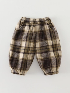 Pantalon de loisirs rétro à carreaux pour tout-petits avec taille et poignets élastiques