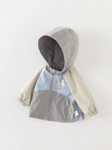 Coupe-vent à capuche pour garçons avec imprimé ours polaire et fermeture éclair