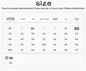 Detailed size chart for baby girls' overalls set including length and chest measurements