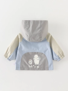 Coupe-vent pour garçons à capuche avec coutures colorées et motifs d'ours polaire