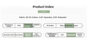 Size chart showing 85.4% cotton fabric composition and product parameter details