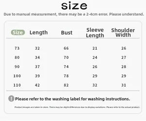 Detailed size chart for boys' long-sleeve T-shirt with measurements for height 73-110cm