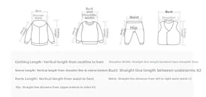Detailed sizing chart and measurement guide for baby cotton jumpsuits and apparel