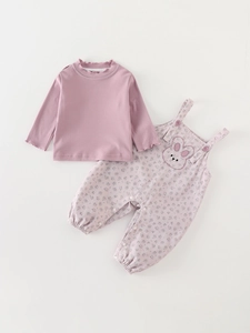 Baby Girl Autumn Clothing Ruffle Collar Long Sleeve Top Floral Overalls Rabbit Embroidery Infant Outfit Cotton Blend Clothing