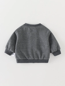 Classic dark grey long sleeve sweatshirt for toddler boys featuring ribbed cuffs and hem
