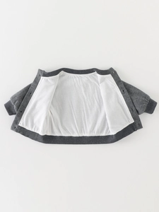 Classic dark grey knit cardigan for boys with soft white lining and ribbed cuffs