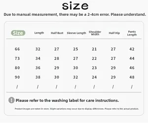 Detaillierte Größentabelle für Baby-Mädchen-Set mit Maßen von Größe 66 bis 90 cm