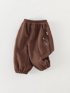 Toddler Kids Casual Cotton Blend Sweatpants Solid Color Sporty Joggers With House Print Elastic Waist Trousers For Boys Girls