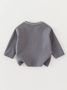 Classic grey long sleeve cotton t-shirt for boys featuring a minimalist round neck design