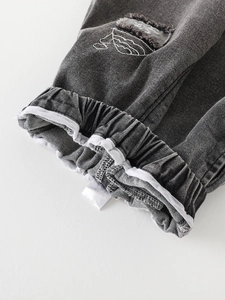 Boy's dark grey jogger jeans with distressed details and elastic waist for casual wear