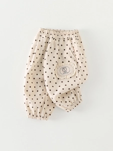 Toddler Girls Polka Dot Harem Pants Korean Style Elastic Waist Casual Polyester Trousers With Cartoon Rabbit Patch Applique