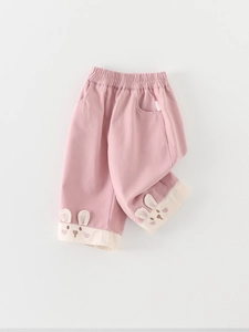 Mädchen Herbst Lässig Viskose Baumwollmischung Hose Süße Hasenohr Bestickt Elastische Taille Rosa Patchwork Kleinkind Hose