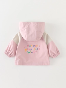 Pink and cream girls hooded windbreaker jacket with colorful back graphic print