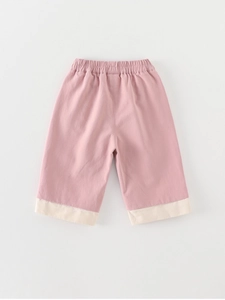 Rosa Freizeithose für Mädchen aus Baumwolle mit elastischem Bund und beigem Saum