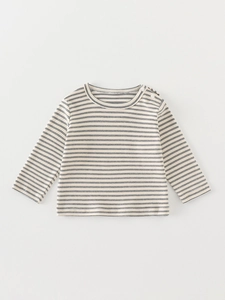 T-shirt classique à manches longues rayé pour bébé en coton avec boutons à l'épaule