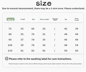 Detailed size chart for baby girls' long sleeve sweatshirt and jeans autumn clothing set