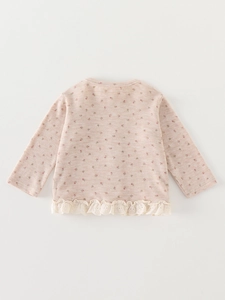 Cardigan rose rayé pour fille avec motif floral et bordure en dentelle élégante
