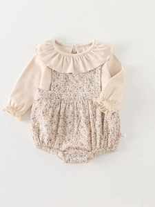 Baby Mädchen Langarm-Body mit Rüschenkragen und Blumenmuster aus weicher Baumwolle