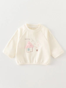 Maglietta a Maniche Lunghe per Neonato Stampa a Cartoni Animati Casa Albero Misto Cotone Girocollo Bambino Top Autunno