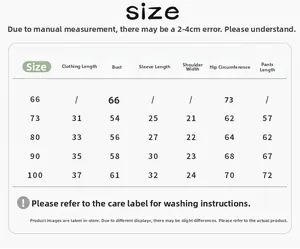 Detailed size chart for baby girl's long sleeve top and suspender pants outfit set