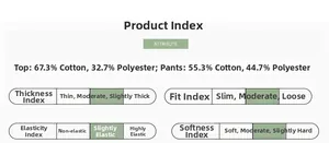 Tabella taglie con 67,3% cotone e spessore del materiale per il set abbigliamento neonato