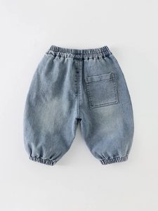 Pantalon de jogging en denim bleu clair pour bébés filles et garçons avec taille élastique