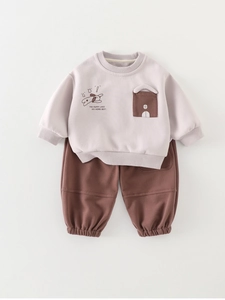 Toddler boys long sleeve sweatshirt and pants set with cute cartoon puppy print