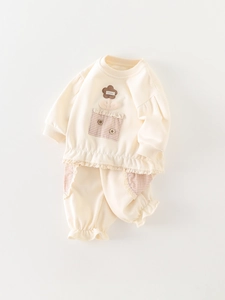 Ensemble sweat et pantalon pour fille avec joli motif de fleurs et détails vichy