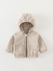 Jungen Kapuzenjacke Kleinkind Baumwolle Windbreaker Bär Cartoon Druck Reißverschluss Oberbekleidung Koreanischer Stil Herbst Kleidung Kaffee