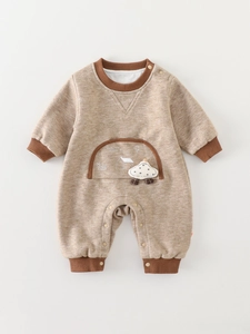 Infant Long Sleeve Romper Jumpsuit Class A Polyester Viscose Blend Cartoon Mushroom House Print For Spring Autumn Boys