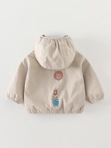 Kinder-Windjacke mit Kapuze in Beige, mit süßem Bären-Cartoon und Sun Shine Aufdruck