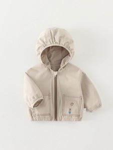 Kinder Kapuzenjacke Windjacke mit Cartoon Bär Print und Reißverschluss in Beige
