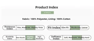 Detailed fabric chart showing 100% cotton lining and polyester shell material specs