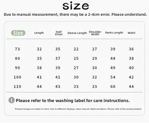 Detailed size chart for winter fleece toddler outfit set with measurements from 73 to 110