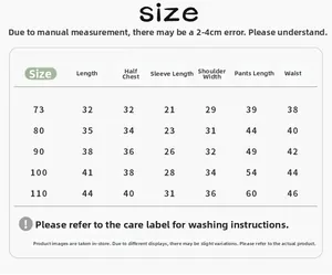 Detailed size chart for baby boys padded winter jacket and pants set from size 73 to 110
