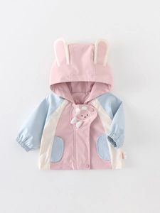 Chaqueta infantil con capucha rosa y azul con orejas de conejo y oso de dibujos