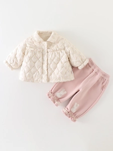 Baby Girls Winter Quilted Floral Jacket And Pink Fleece Lined Pants Set Warm Infant Toddler 2-Piece Clothes Outfit
