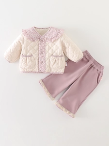 Bébé Filles Style Coréen Veste Rembourrée Piquée Ou Pantalon Bordure Florale Vêtements Chauds Hiver Automne