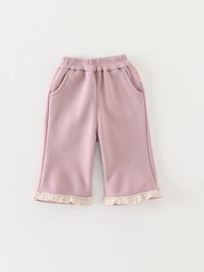 Pantalon thermique rose pour filles avec taille élastique et détails en dentelle délicate