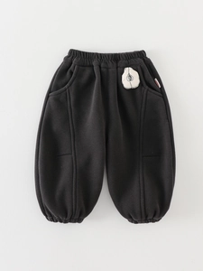 Pantalon de Jogging en Mélange de Coton pour Enfants de Style Coréen Garçons Filles Automne Hiver Patch de Dessin Animé Pantalon Décontracté Chaud et Épais