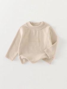 T-shirt thermique manches longues pour enfants en beige avec texture brossée