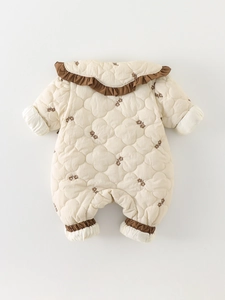 Barboteuse matelassée à fleurs pour bébé avec col à volants pour l'automne et l'hiver