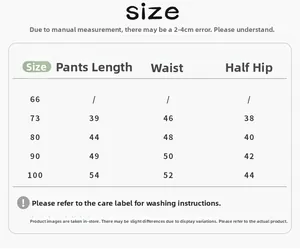 Size guide table for baby winter fleece trousers showing length and waist measurements