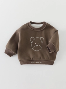 Brown infant sweatshirt with warm fleece lining and cute bear print for autumn